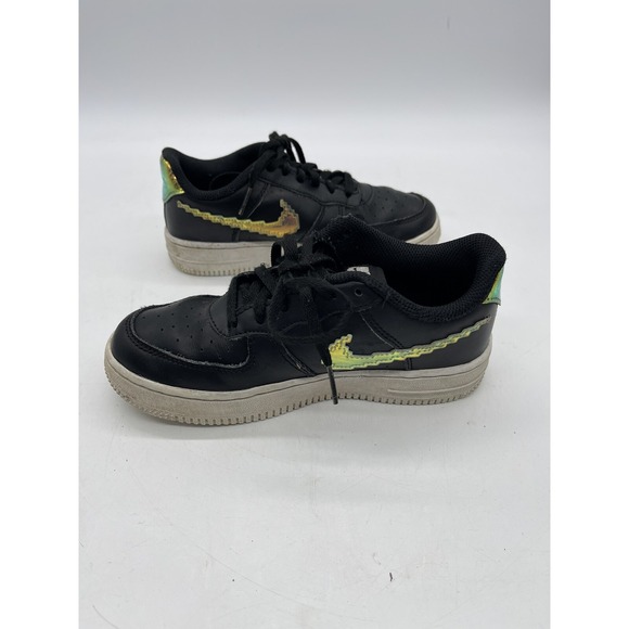 Nike Air Force One Kids Iridescent Digital Swoosh 1.5 Y Black Pre Owned - Picture 9 of 12